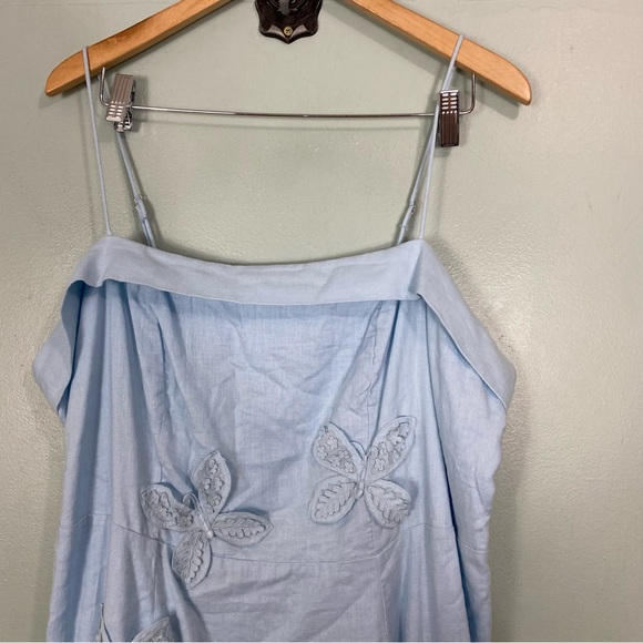 Anthropologie Maeve Linen Blend Applique Butterfly Dress Blue Size 2X - Picture 3 of 10